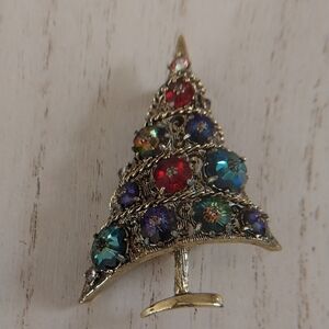 VTG 1964 Weiss "Sugarplum" Rivoli Rhinestones Christmas Tree Brooch